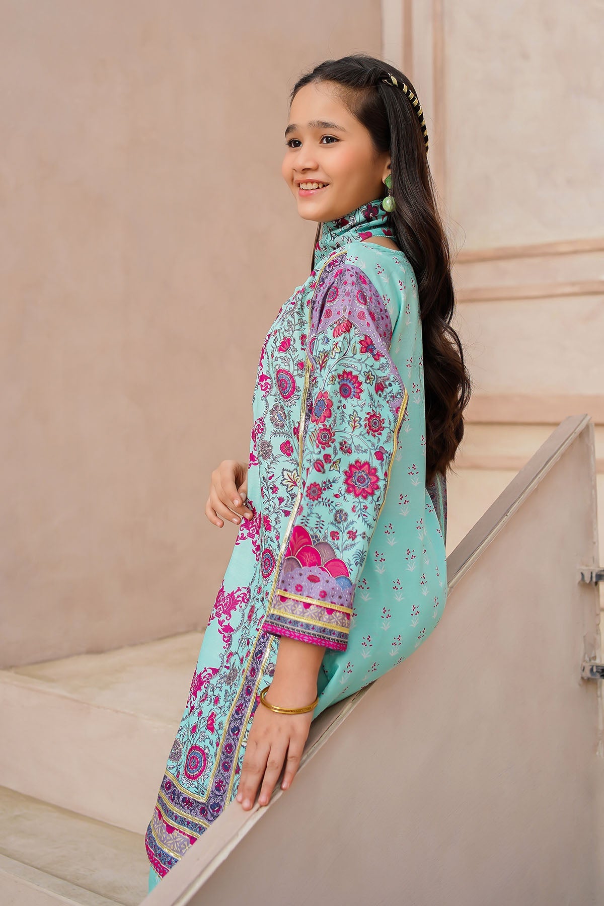 Swiss Lawn Digital Printed Mint Stitched Suit - Ochre