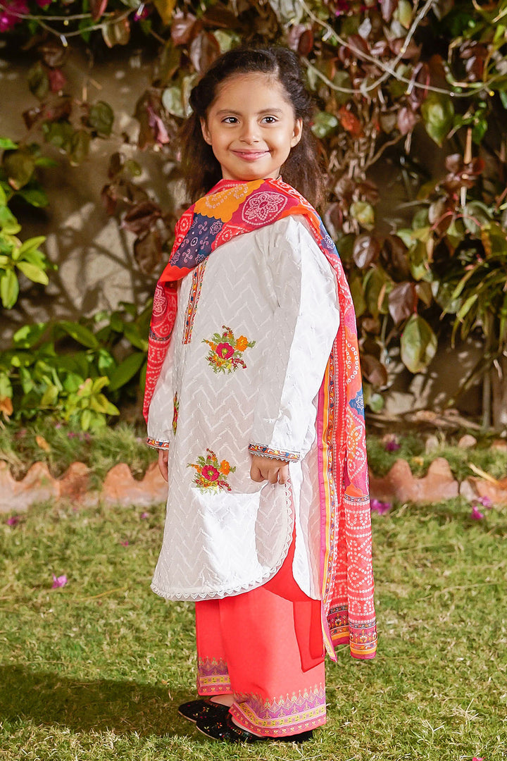 Chikankari Embroidered White Stitched Suit - Ochre