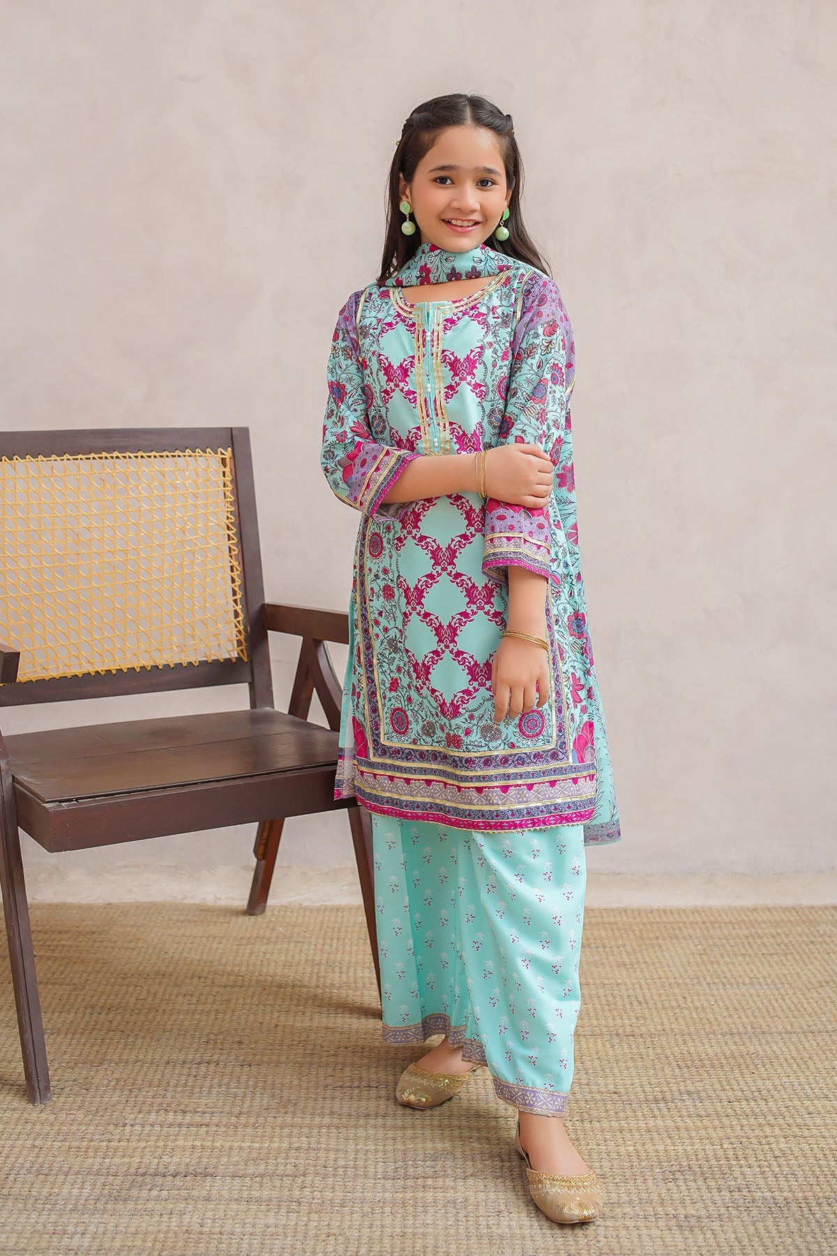 Swiss Lawn Digital Printed Mint Stitched Suit - Ochre