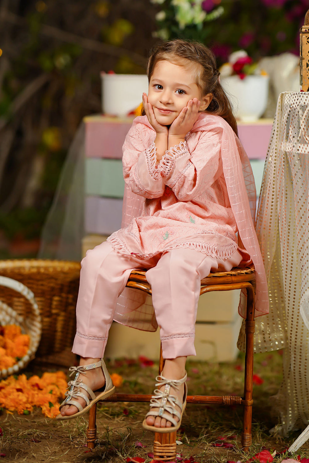 Chikankari Embroidered Tea Pink Stitched Suit - Ochre