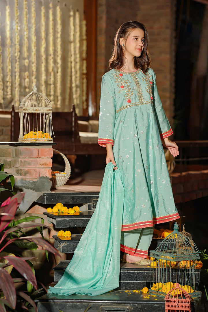 Viscose Jacquard Mint Stitched Suit - Ochre