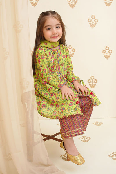 Swiss Lawn Digital Printed Lime Green Stitched Suit - Ochre