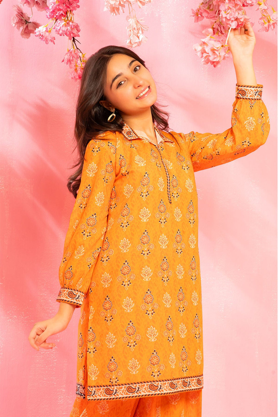 Swiss Lawn Digital Printed Mustard Stitched Suit - Ochre