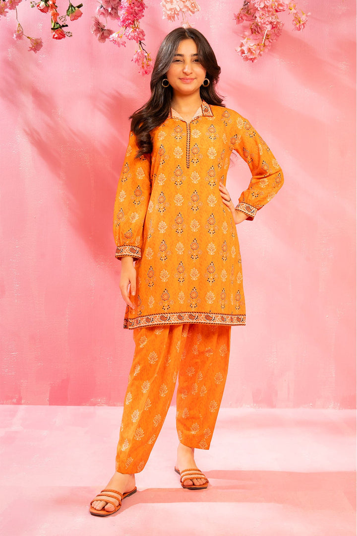 Swiss Lawn Digital Printed Mustard Stitched Suit - Ochre