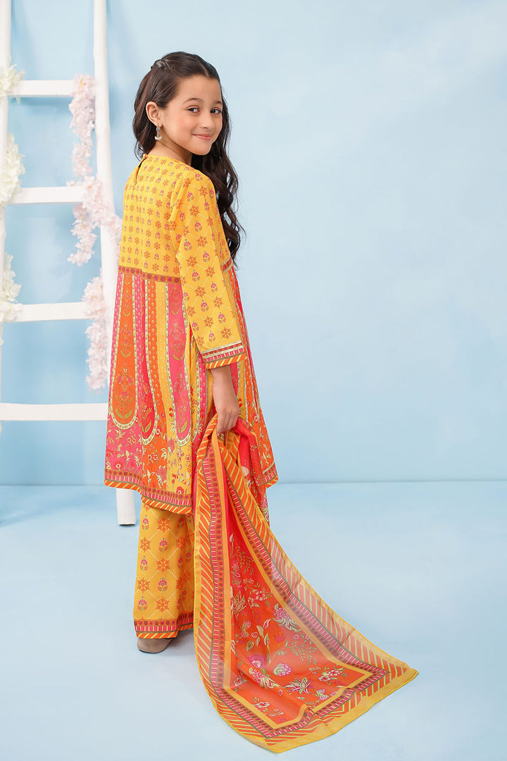 Poly Lawn Digital Printed Mustard Stitched Suit - Ochre