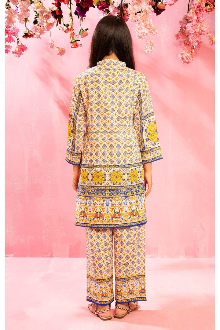 Swiss Lawn Digital Printed Beige Stitched Suit - Ochre