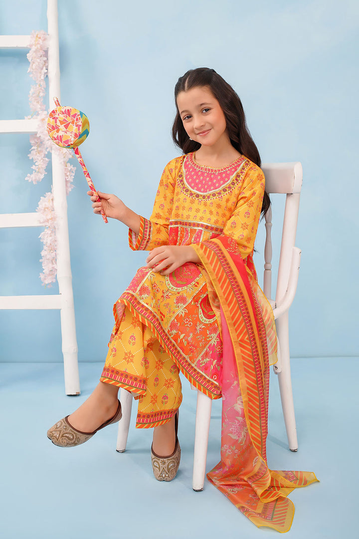 Poly Lawn Digital Printed Mustard Stitched Suit - Ochre