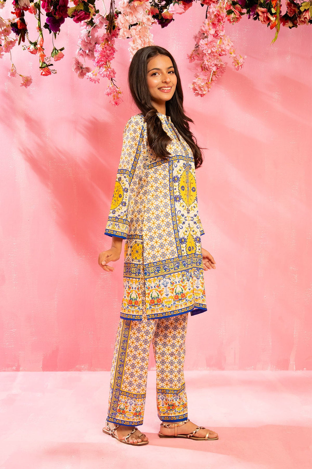 Swiss Lawn Digital Printed Beige Stitched Suit - Ochre