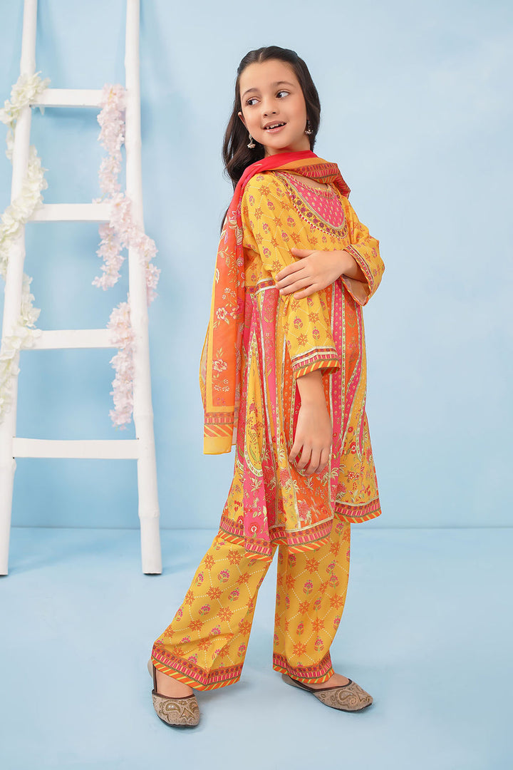 Poly Lawn Digital Printed Mustard Stitched Suit - Ochre