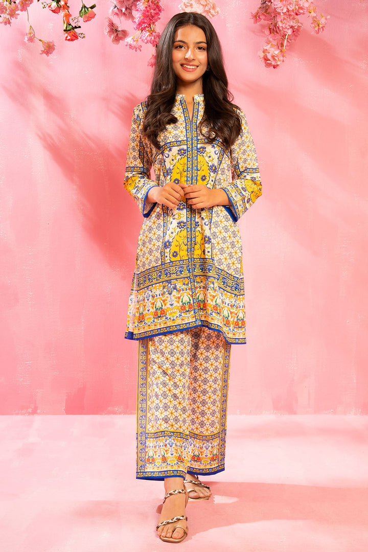 Swiss Lawn Digital Printed Beige Stitched Suit - Ochre