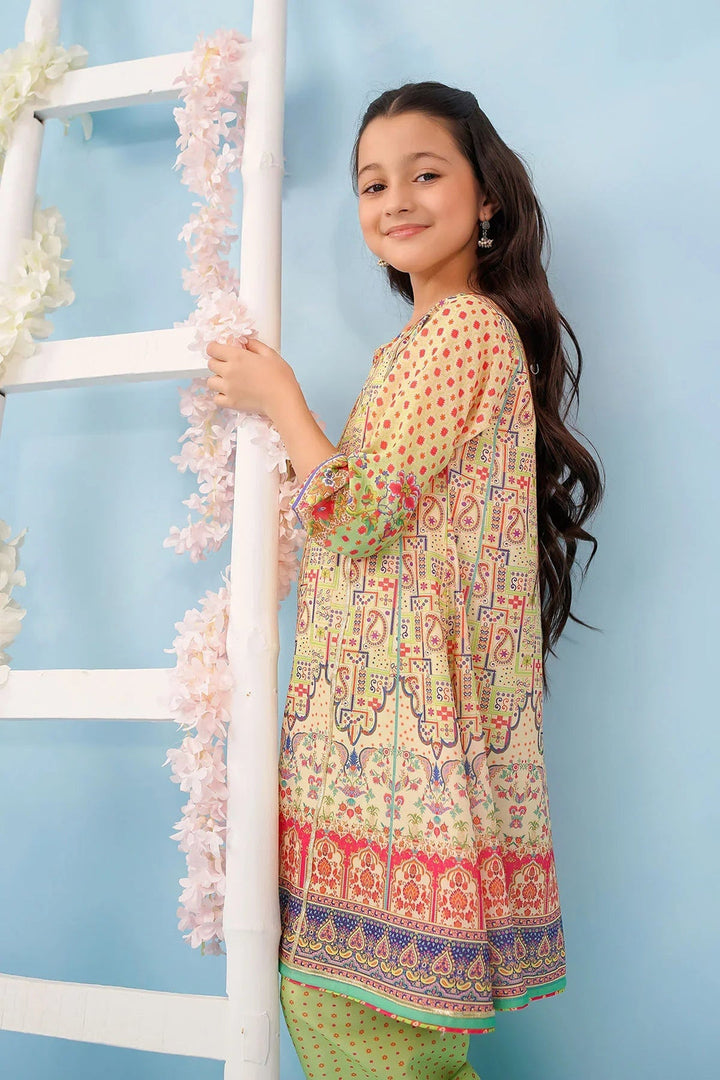 Poly Lawn Digital Printed Beige Stitched Suit - Ochre