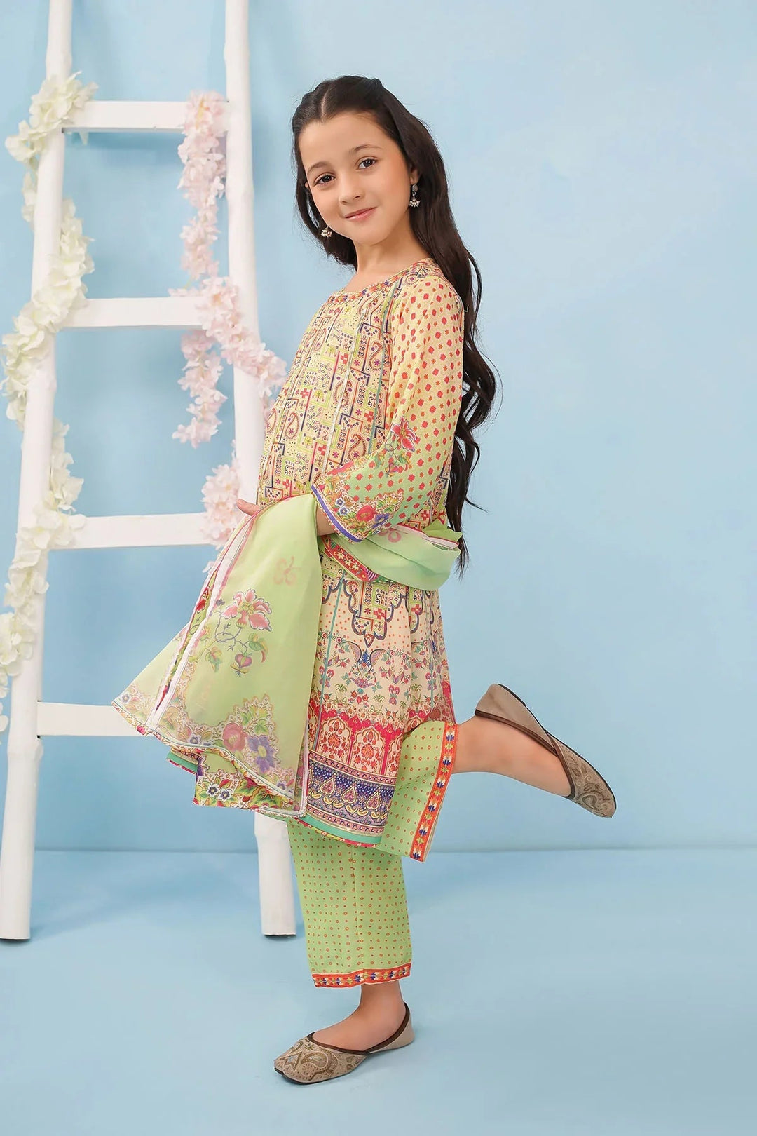 Poly Lawn Digital Printed Beige Stitched Suit - Ochre