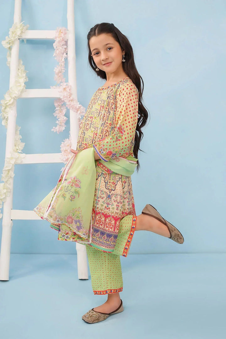 Poly Lawn Digital Printed Beige Stitched Suit - Ochre