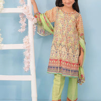 Poly Lawn Digital Printed Beige Stitched Suit - Ochre