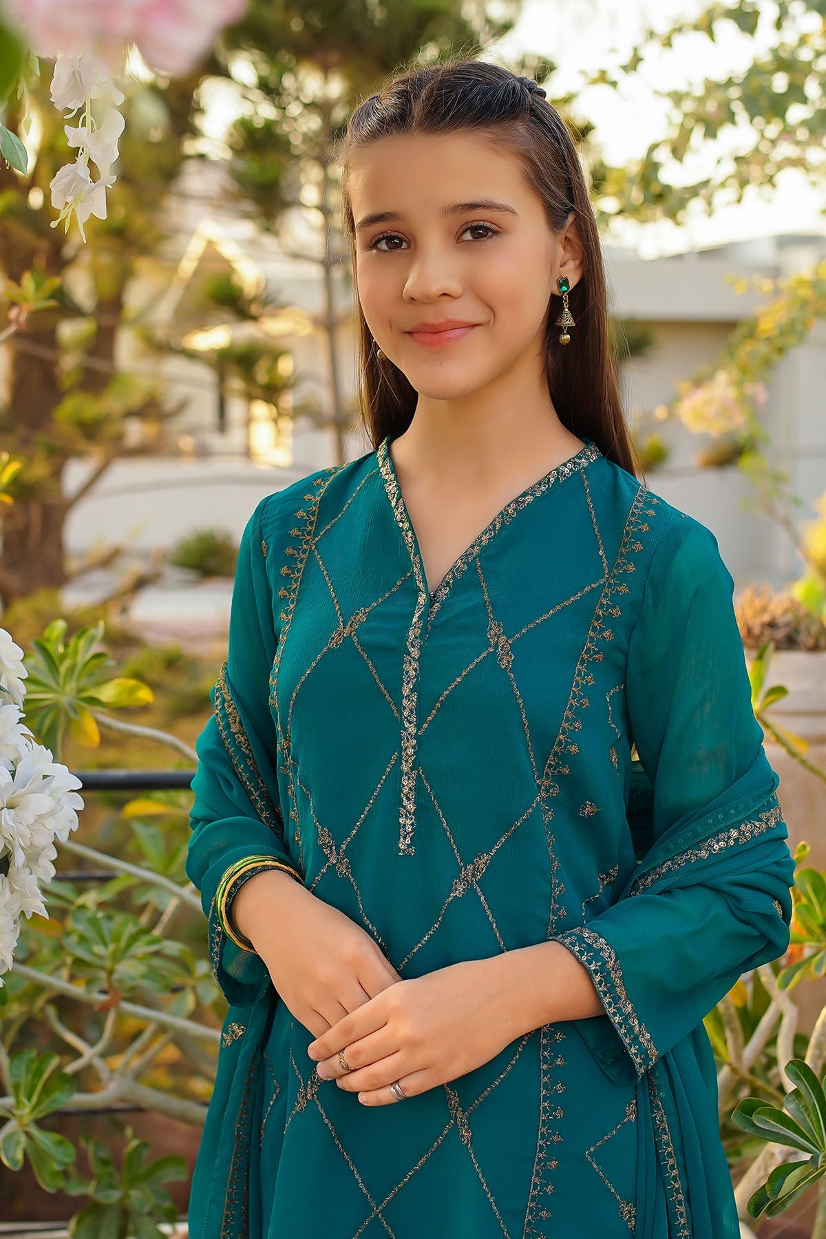 Chiffon Embroidered Green Stitched Suit - Ochre