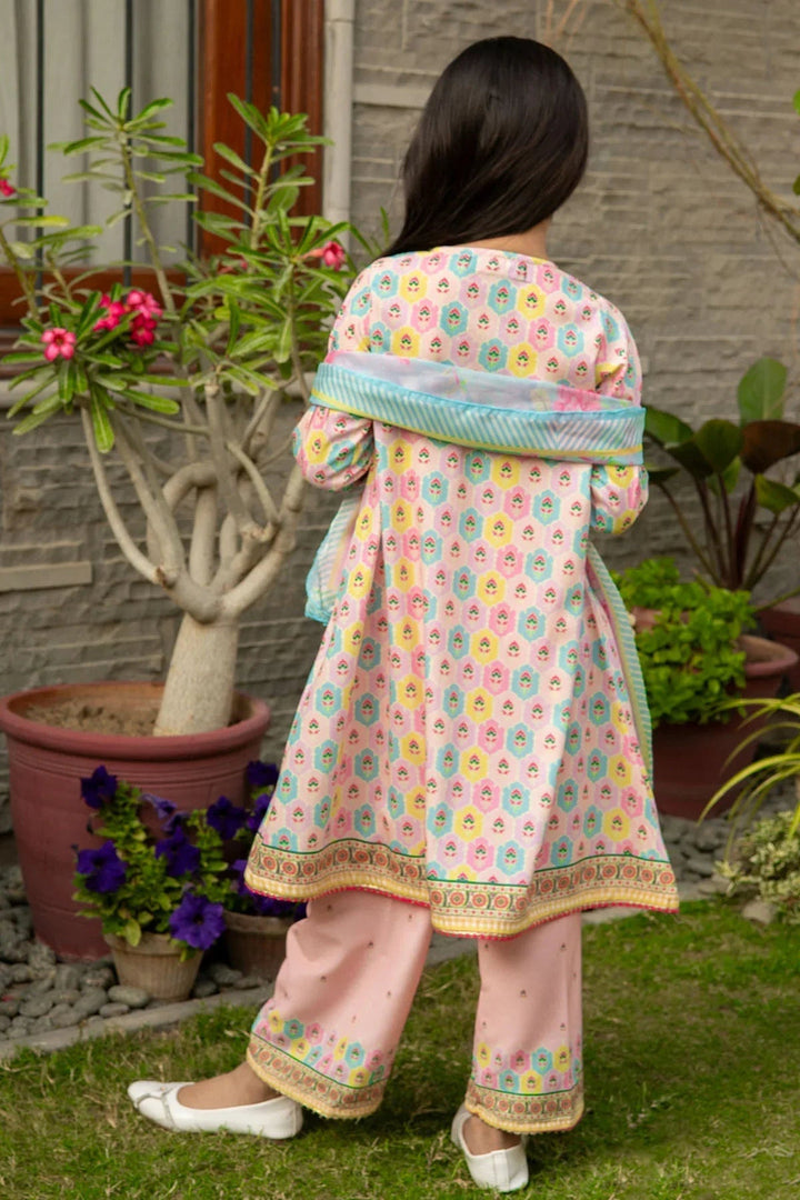 Poly Lawn Digital Printed Peach Stitched Suit - Ochre