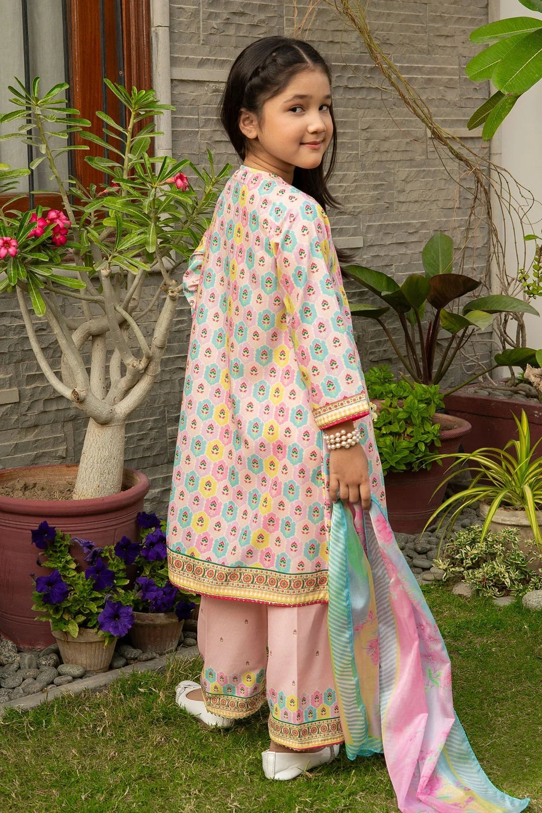 Poly Lawn Digital Printed Peach Stitched Suit - Ochre