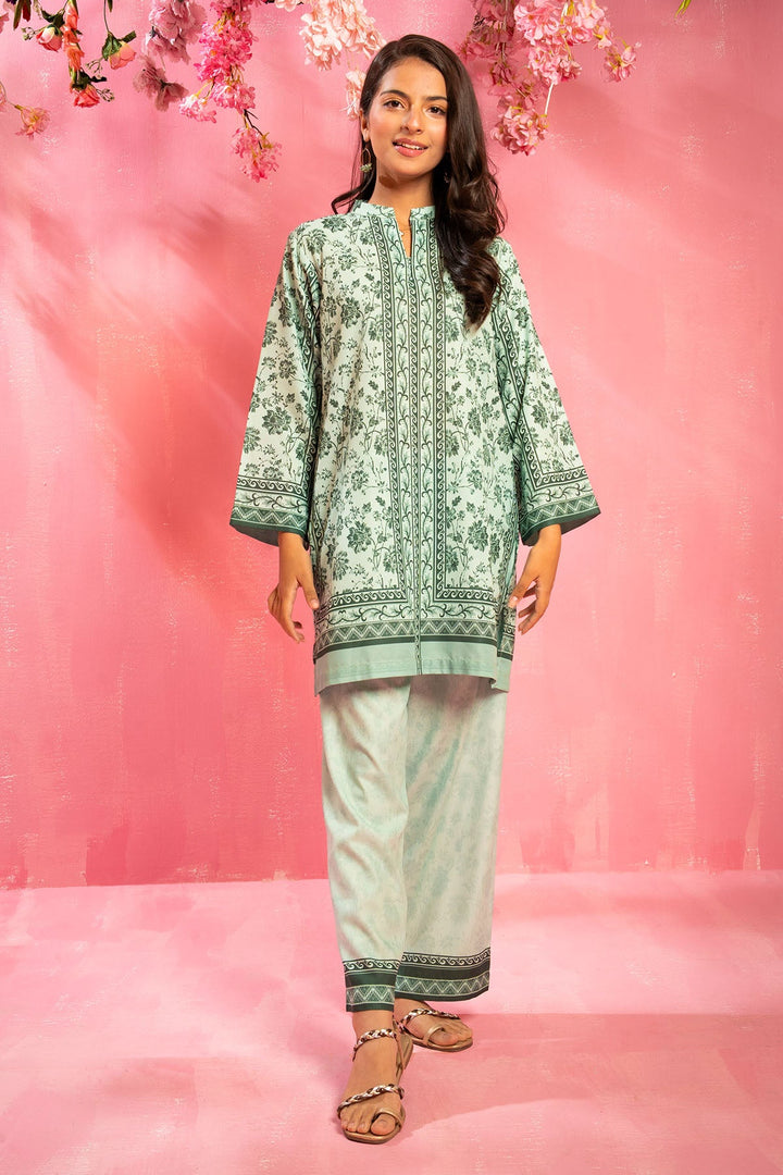 Swiss Lawn Digital Printed Light Green Stitched Suit - Ochre