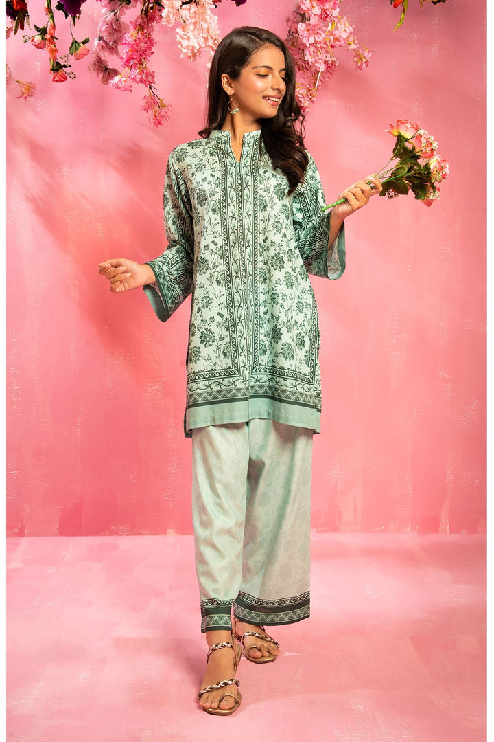 Swiss Lawn Digital Printed Light Green Stitched Suit - Ochre