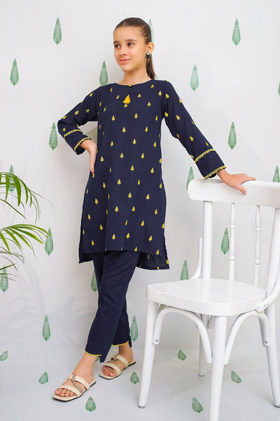 Cotton Embroidered Navy Blue Stitched Suit - Ochre