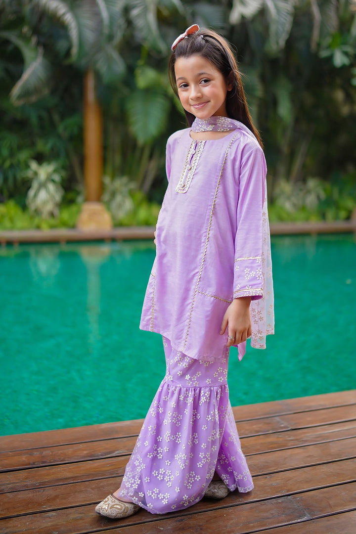 Cotton Silk Embellished Lavender Stitched Suit - Ochre