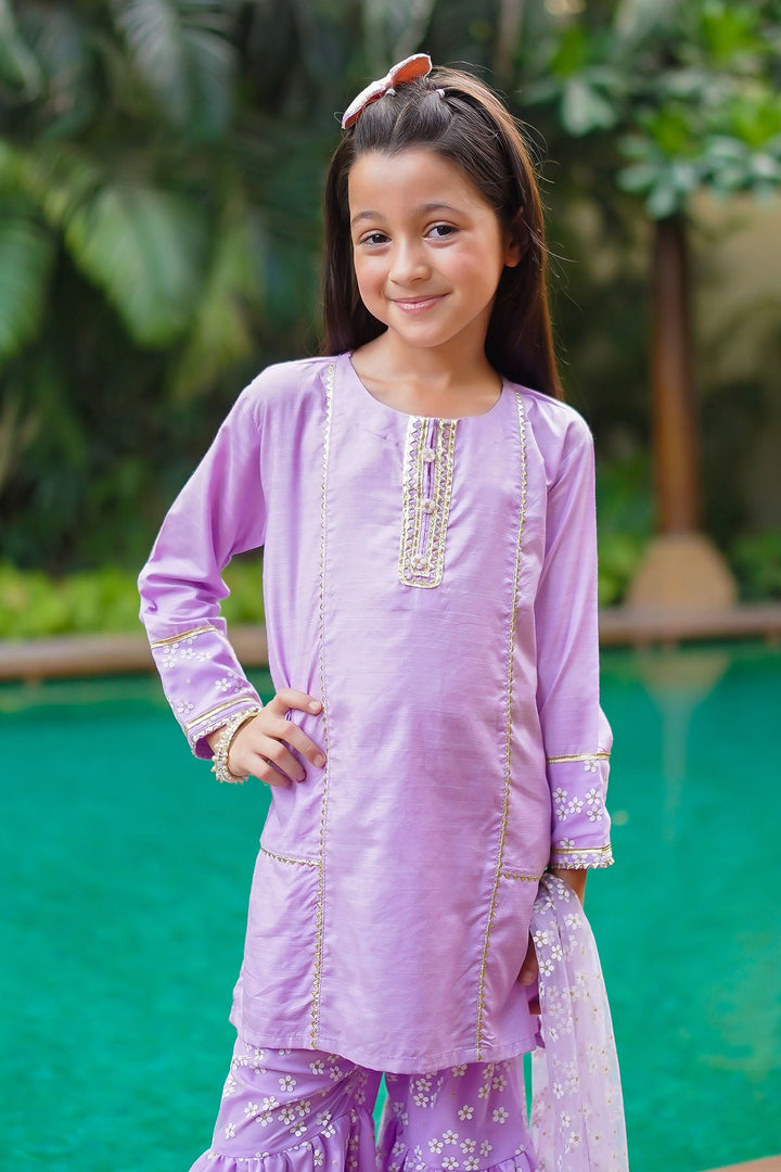 Cotton Silk Embellished Lavender Stitched Suit - Ochre