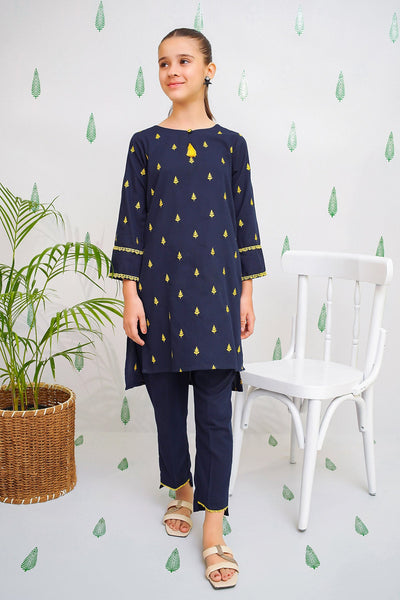 Cotton Embroidered Navy Blue Stitched Suit - Ochre