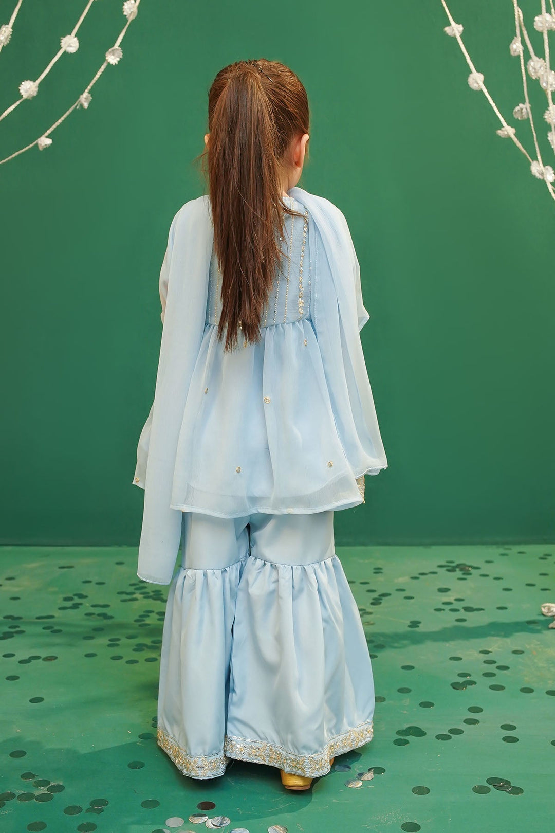 Chiffon Embroidered Blue Stitched Suit - Ochre