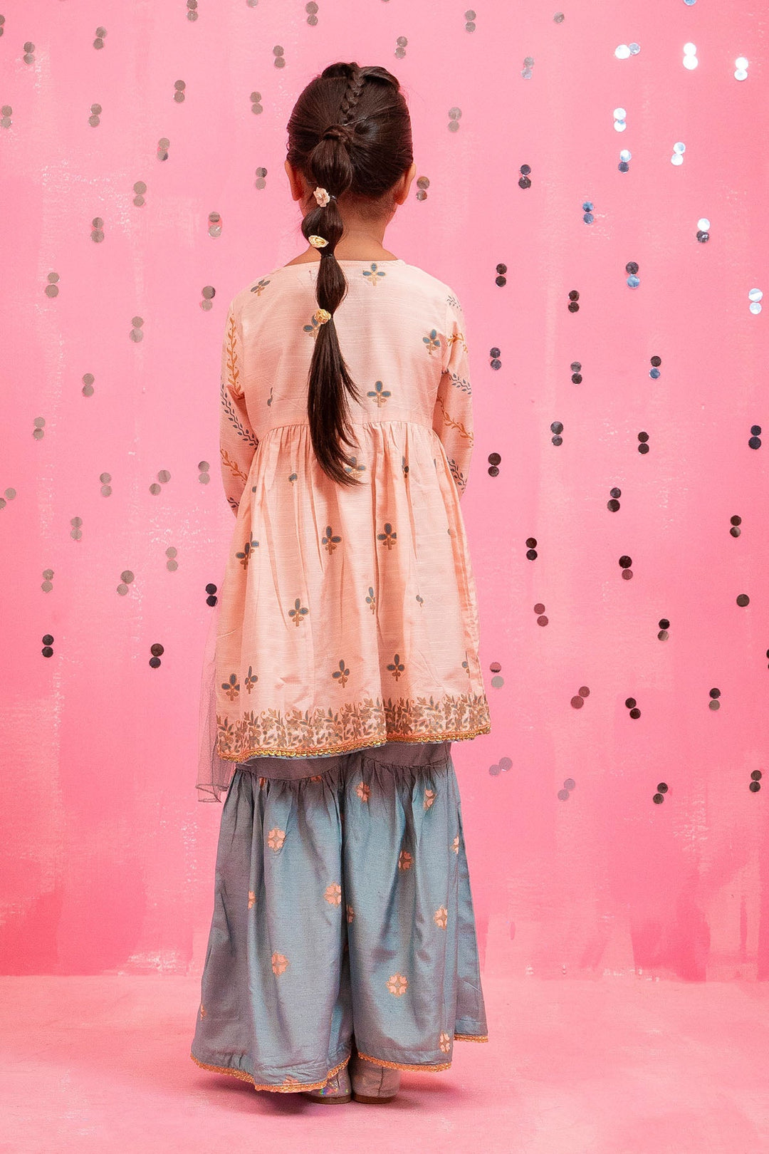 Cotton Silk Printed Peach Stitched Suit - Ochre