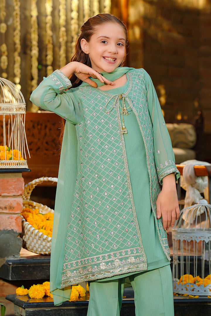 Chiffon Embroidered Pista Green Stitched Suit - Ochre