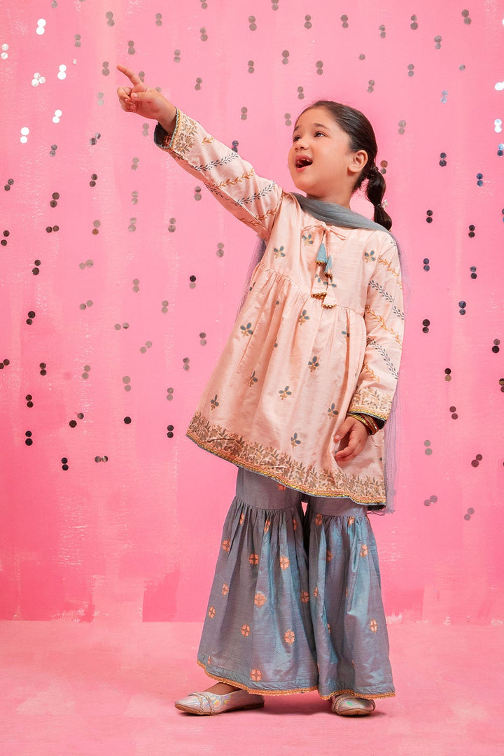 Cotton Silk Printed Peach Stitched Suit - Ochre