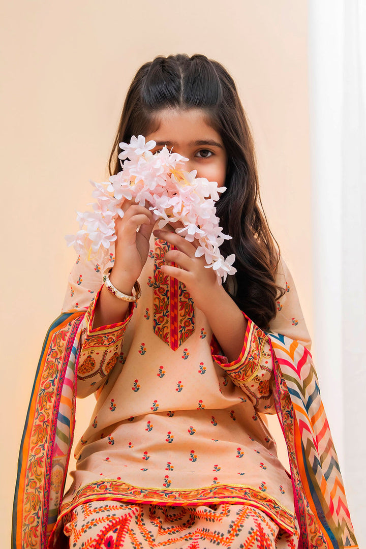 Poly Lawn Digital Printed Beige Stitched Suit - Ochre