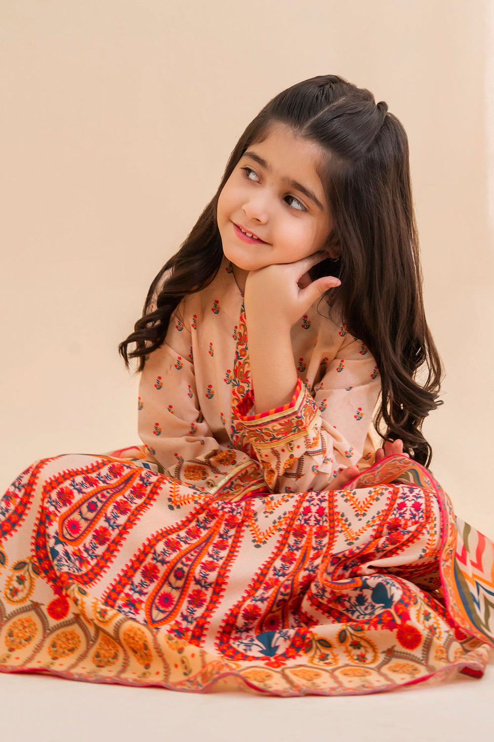 Poly Lawn Digital Printed Beige Stitched Suit - Ochre