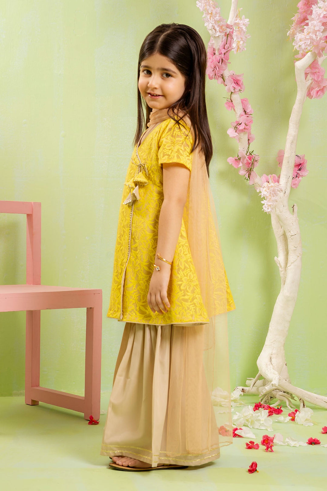 Net Yellow Stitched Suit - Ochre
