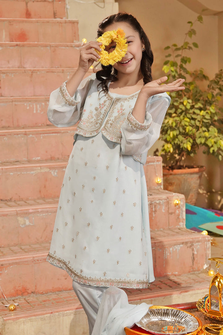 Chiffon Embroidered Blue Stitched Suit - Ochre