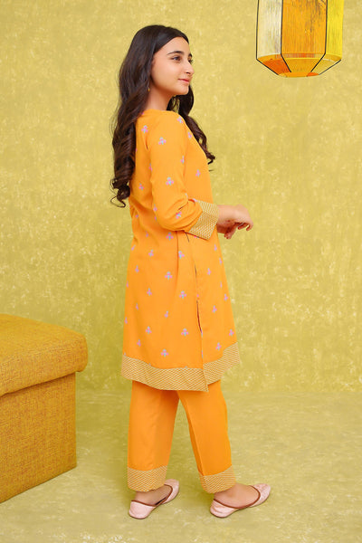 Cotton Printed Mustard Stitched Suit - Ochre