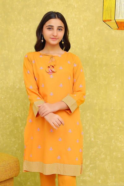 Cotton Printed Mustard Stitched Suit - Ochre