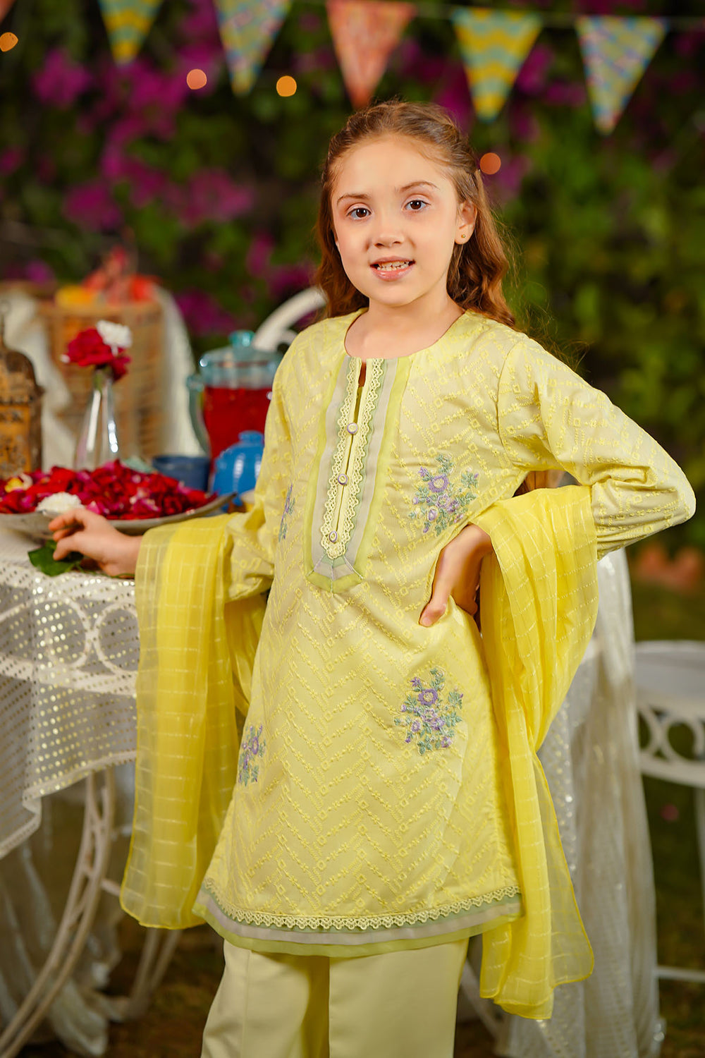 Chikankari Embroidered Lemon Stitched Suit - Ochre