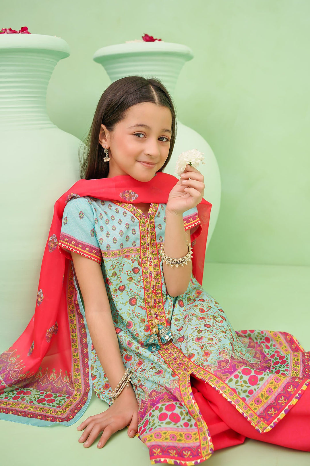 Poly Lawn Digital Printed Blue Stitched Suit - Ochre