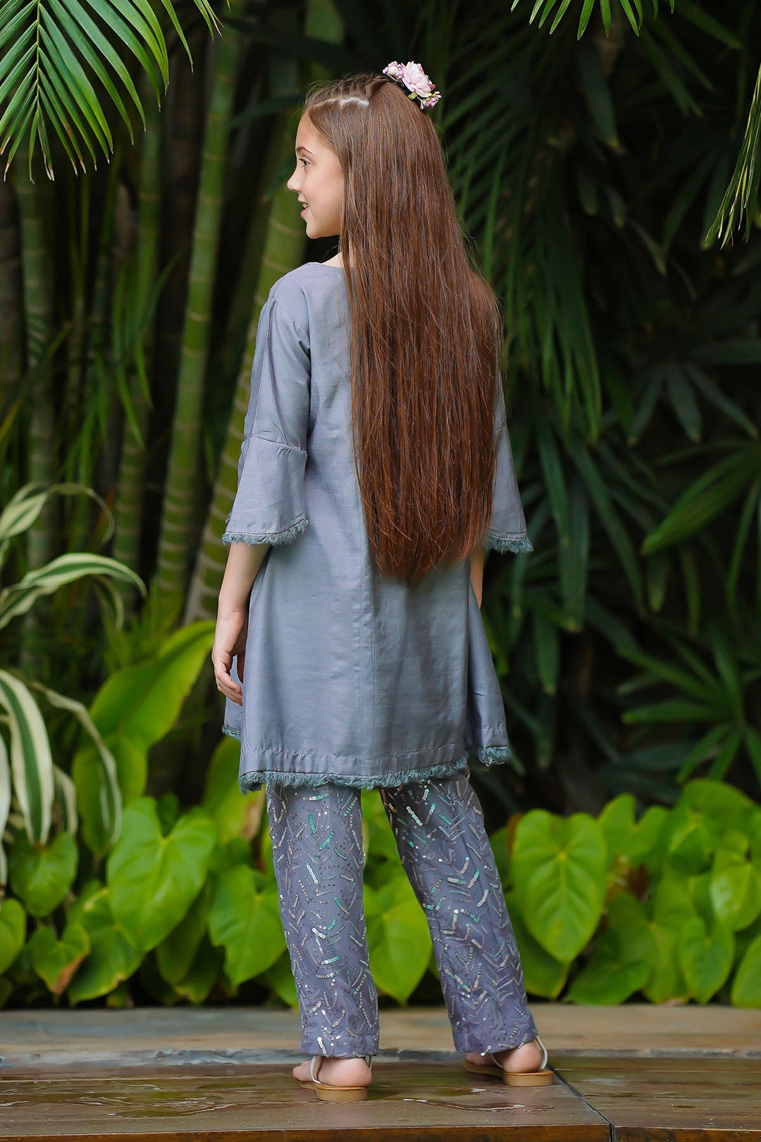 Cotton Silk Embellished Grey Stitched Suit - Ochre