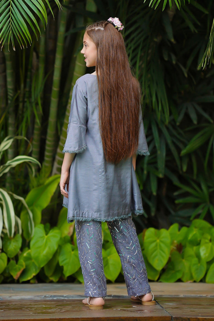 Cotton Silk Embellished Grey Stitched Suit - Ochre