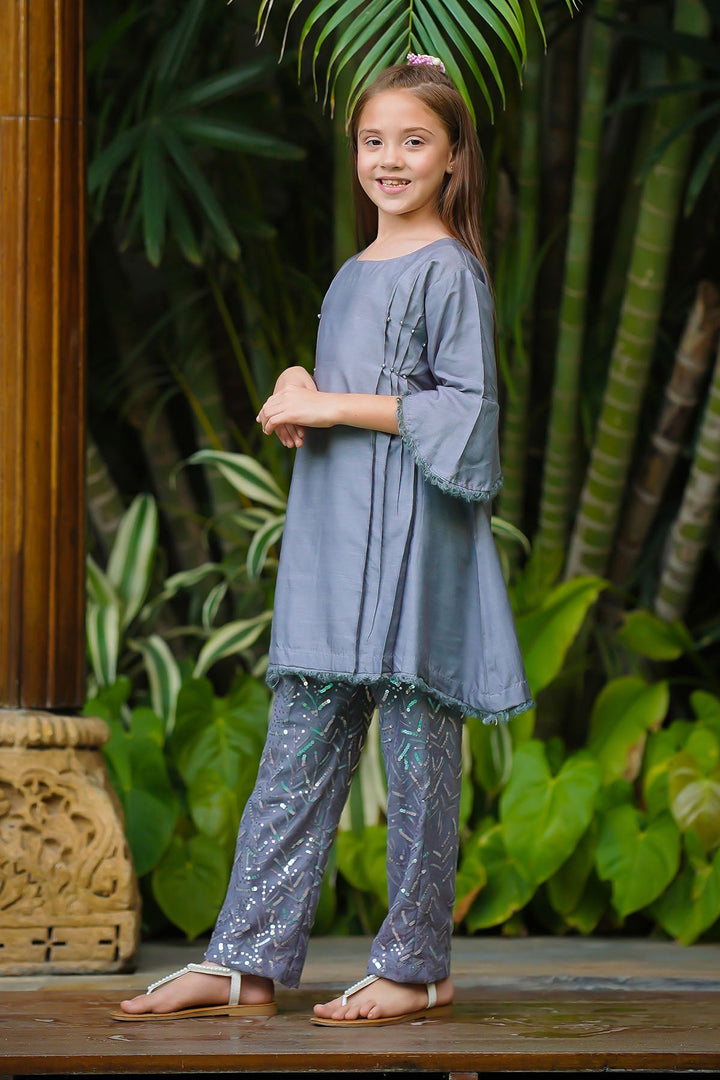 Cotton Silk Embellished Grey Stitched Suit - Ochre