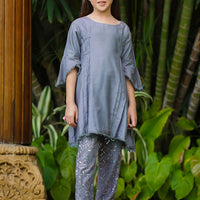 Cotton Silk Embellished Grey Stitched Suit - Ochre