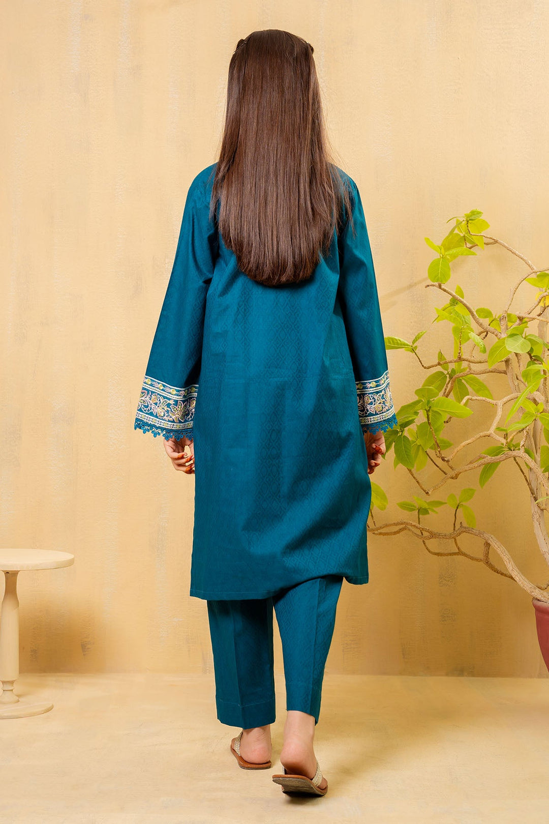 Cotton Embroidered Bottle Green Stitched Suit - Ochre