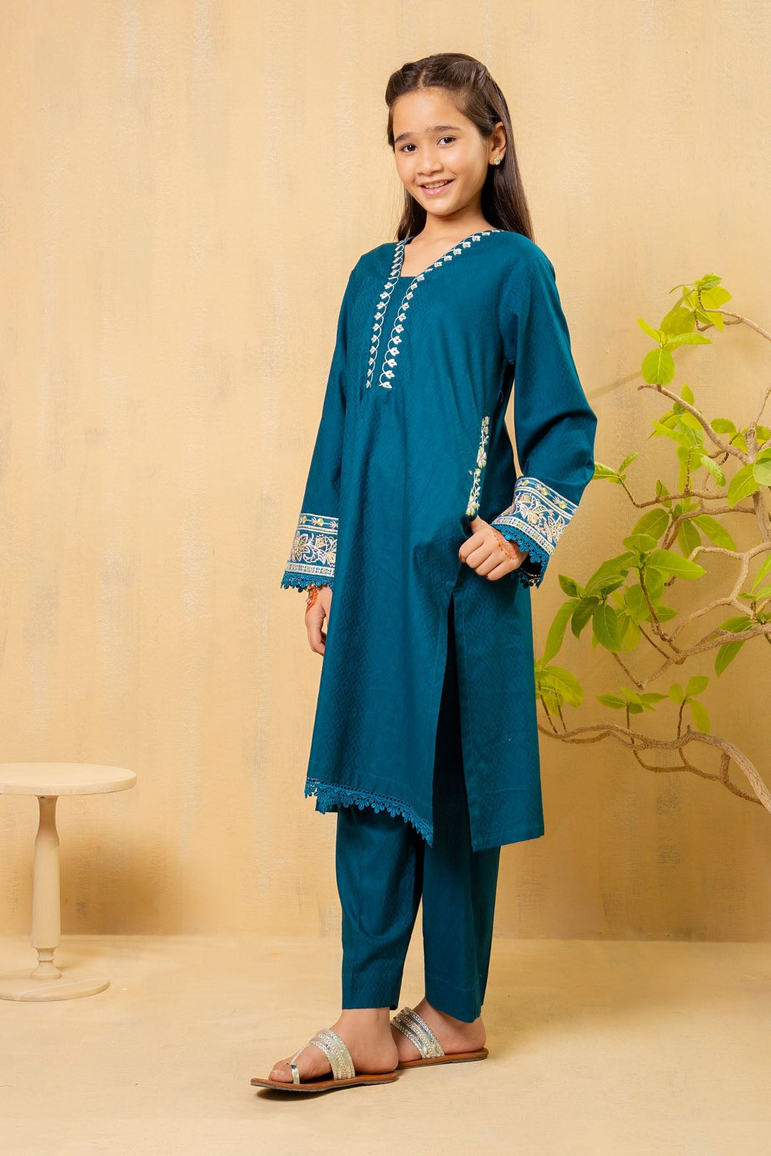 Cotton Embroidered Bottle Green Stitched Suit - Ochre