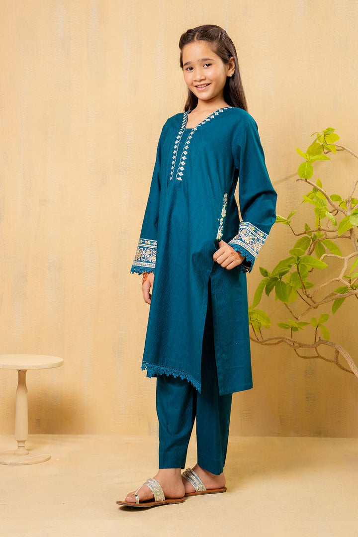 Cotton Embroidered Bottle Green Stitched Suit - Ochre