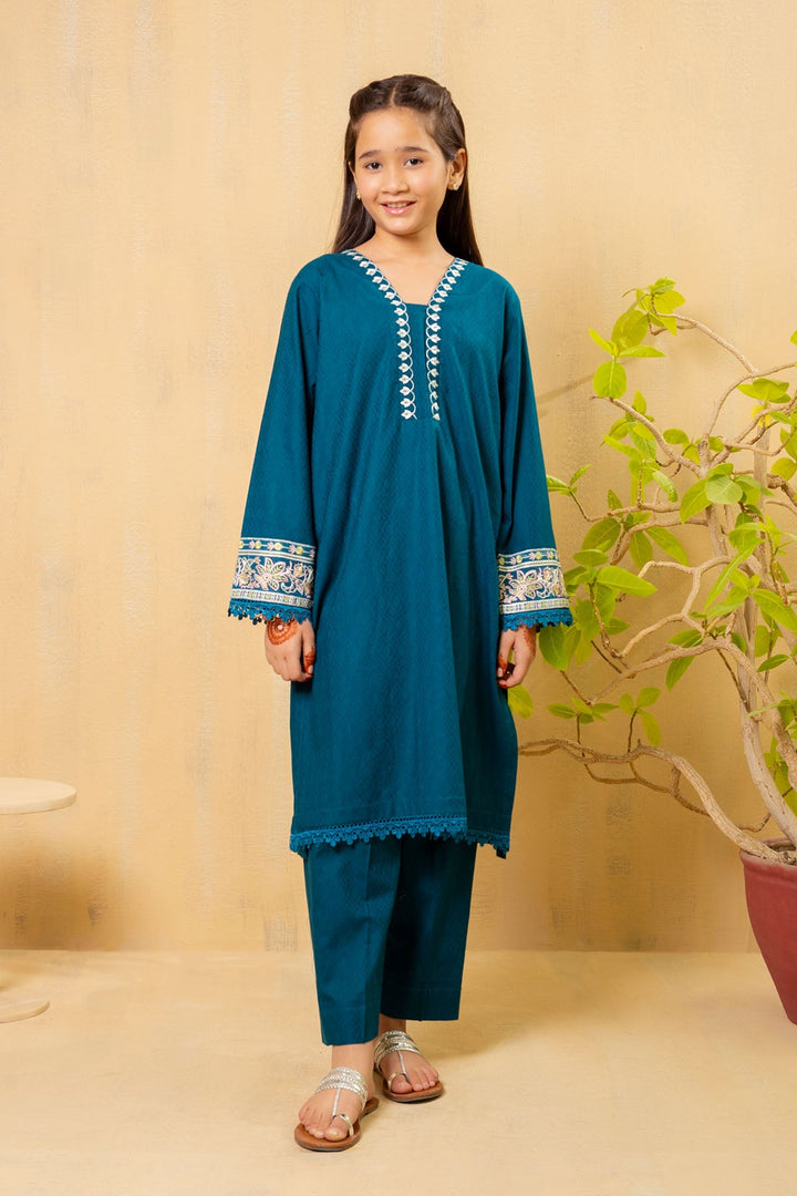 Cotton Embroidered Bottle Green Stitched Suit - Ochre