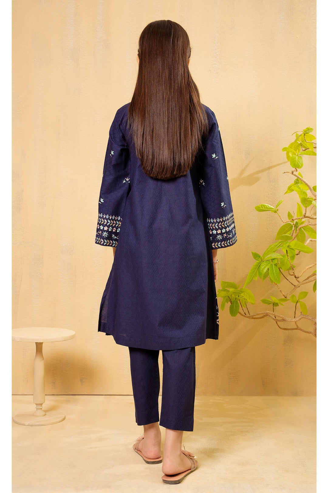 Cotton Embroidered Navy Blue Stitched Suit - Ochre