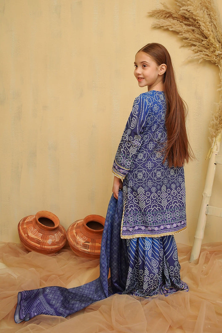 Swiss Lawn Digital Printed Navy Blue Stitched Suit - Ochre