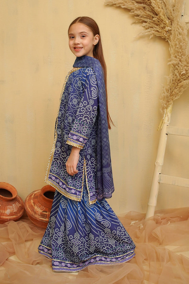Swiss Lawn Digital Printed Navy Blue Stitched Suit - Ochre